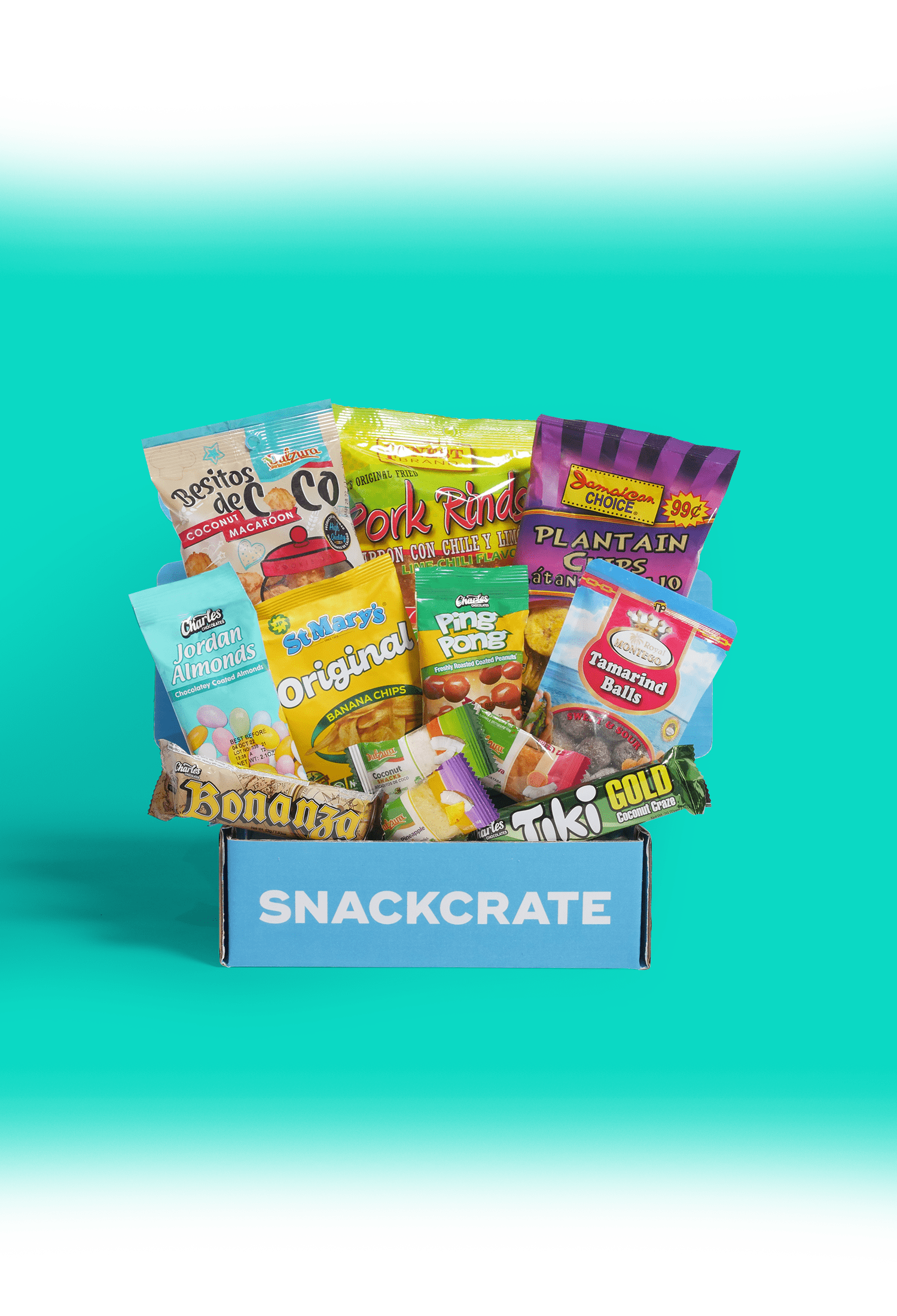 Caribbean snackcrate full of foreign snacks